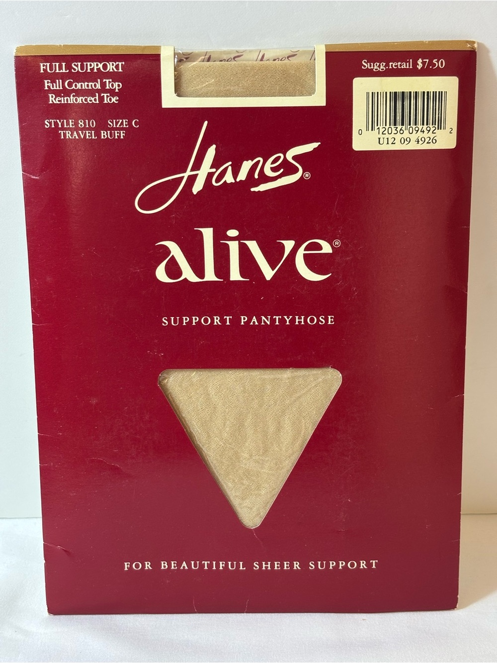 Vintage Hanes Alive Support Pantyhose Style 810 Deadstock Travel Buff Size C
